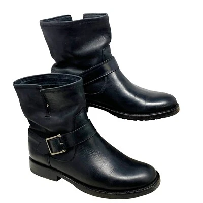 Frye Natalie 黑色皮革扣短工程师靴女式 7.5 B 码 — 第 1/4 张图片