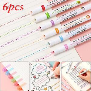 6pcs Quick-drying Colorful Curve Highlighters Cute Hand Creative Marker Pens`
