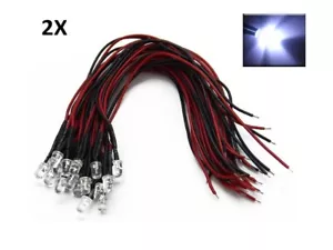 2X WIRED LED 3mm WHITE LIGHT Ultraluminous 20000 MCD 12V with Diode Ready Cable - Picture 1 of 1