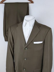 Fineri Super 100s Wool Suit Mens 42R Jacket 34x27 Pleat Cuff Pants Olive Green - Picture 1 of 22