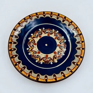 Plato de pared decorativo de 9 pulgadas de cerámica esmaltada troyana búlgara roja marrón marino - Imagen 1 de 10
