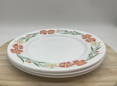 Juego de 4 platos de cena de vidrio floral Arcopal Francia naranja amarillo Foto 1 de 4