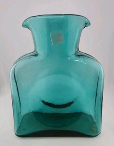 Vintage Blenko Water Pitcher Bottle Emerald Green Glass 8" - Picture 1 of 9