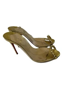Christian Louboutin Open Toe Clear Spikes Pumps Gold size 39 - Picture 1 of 7