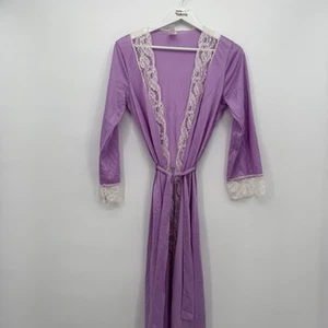 Fredericks Of Hollywood Vintage Purple Nylon Lace Long Robe Coquette Medium - Picture 1 of 10