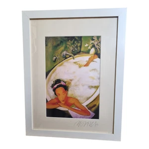Vintage Ikea Print lady in bath 1999 white frame - Picture 1 of 3