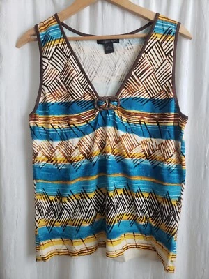 Top August Silk Southwest para mujer largo mezcla de seda tejido estampado boho sin mangas Foto 1 de 4