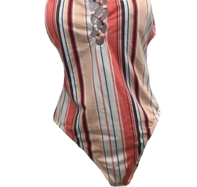 Beach Betty Womens Swim Bathing Suit M 8 10 White Orange Stripe One Piece NWT - Image 1 of 4