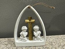 Vintage Russ Berrie & Co Praying Angels Cross Resin Figurine Ornament in EUC