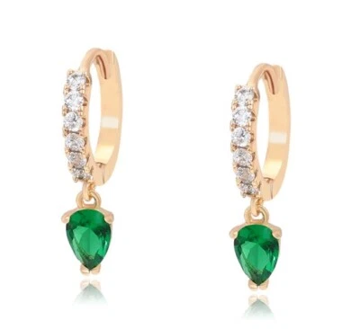 Ohrringe Creole Hänger Zirkonia Kristall Grün 750 Gold 18K vergoldet Damen 20mm - Bild 1 von 4