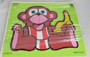Vintage Sandberg Wood Wooden Jigsaw Puzzle Monkey Holding Banana Learning Toy  - Picture 1 of 5