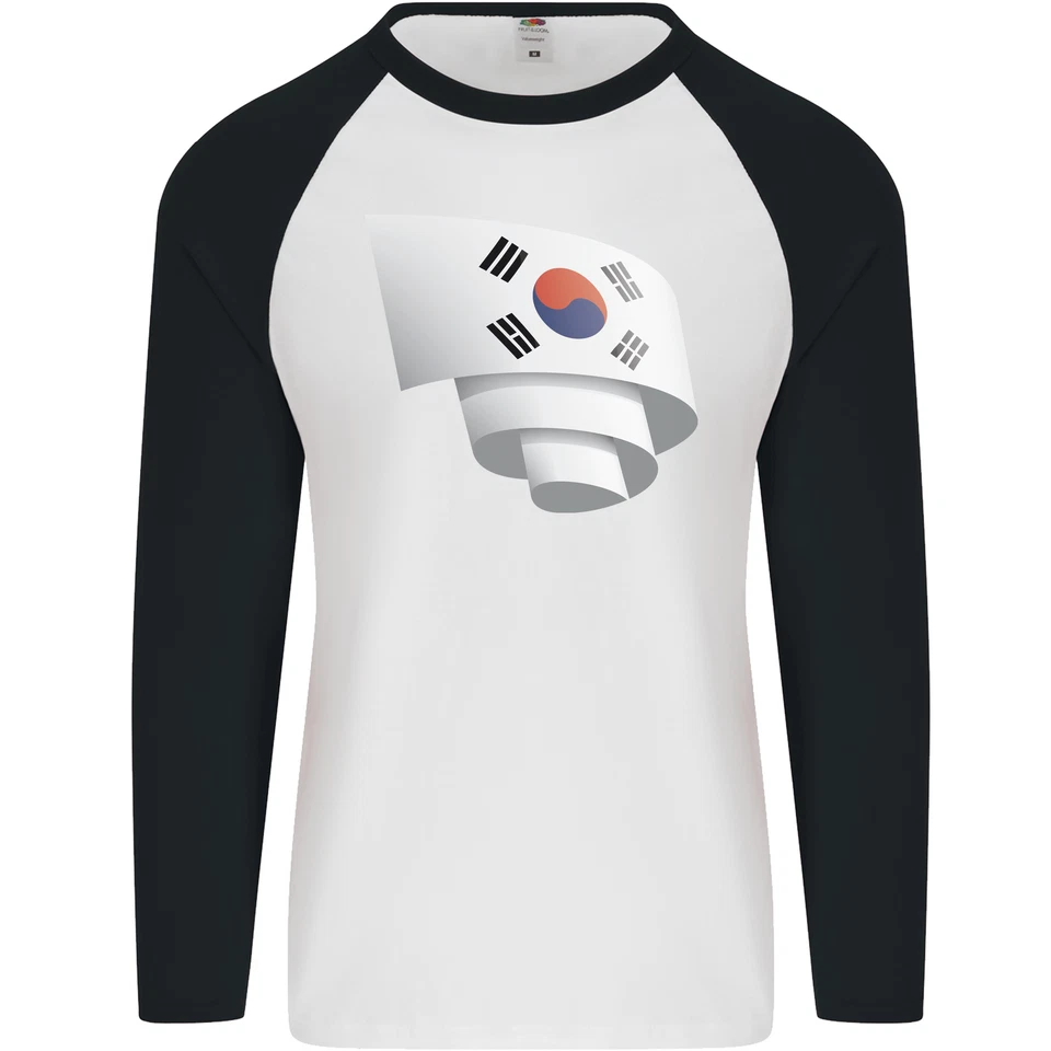 Curled South Korea Flag Korean Day Football Mens L/S Baseball T-Shirt - image 1 of 4