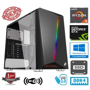 AMD RYZEN 5 2600 3.9GHz 16G RAM 240G SSD NVIDIA GEFORCE GTX1650 4GB GAMING PC - Picture 1 of 8