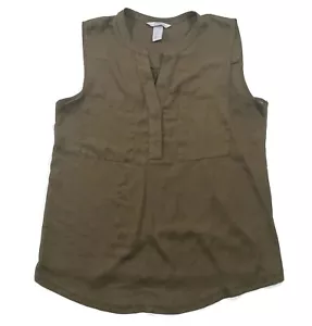 H&M Womens Medium Sleeveless Shirt Top Vest Viscose Tank Olive Green V-Neck - Picture 1 of 5