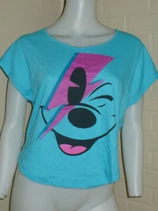 NEW DISNEY MICKEY MOUSE OVERSIZED CROP T-SHIRT LIGHTNING BOLT RETRO BLUE MEDIUM - Picture 1 of 5