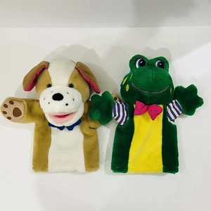 Lot Of 2-1995 KIDS II Green Frog￼ Polka Dot Bow Tie, Brown Dog Blue Tie 11” - Picture 1 of 8