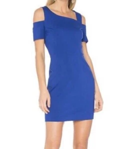 1. State Cobalt Blue Asymmetrical Cold Shoulder Sheath Dress Size 6 - Picture 1 of 11