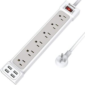 Multi Outlet Power Strip Surge Protector Long Extension Cord 4 USB Charging Port