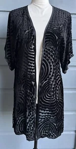 Vintage 70s Black Velvet Burn Out Open Front Top- Disco - Size M - Picture 1 of 6