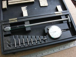 Vintage Toyo Seiki Bore Gauge Dial Set Indicator Metric Wood Box Japan Kogyo - Picture 1 of 9