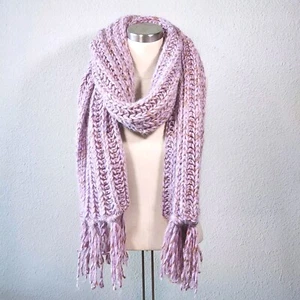 Bufanda Tejida Mantón Acrílico Mezcla Lana Grueso Hilo Flecos OS 78"×10" Italia - Imagen 1 de 10