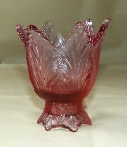 Vtg Fenton Art Glass Tulip Shape Pink/Dusty Rose Two Way Votive/Candle Holder - Picture 1 of 8