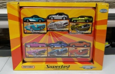 New Unopened 2005 MATCHBOX SUPERFAST COLLECTOR TIN With 6 Cars Ford & Chevy - Image 1 of 4