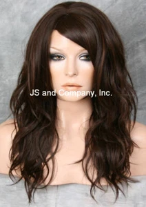 Peluca completa de mezcla de cabello humano ondulado calor OK bangs largos mezcla marrón en capas WBSY 6-30 - Imagen 1 de 6