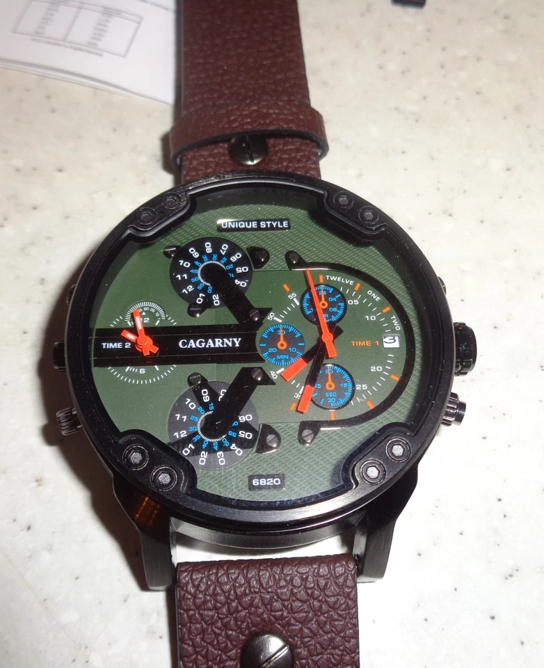 Relógio cronógrafo masculino Cagarny tempo duplo novo - Imagem 1 de 4