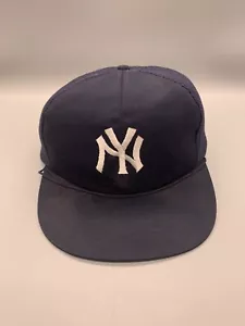 VINTAGE New York Yankees Hat Cap Snap Back Blue Twins MLB Baseball Trucker 80s - Picture 1 of 13