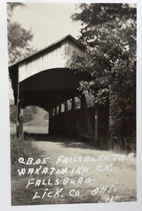 COVERED BRIDGE RPPC Photo PC Wakatonika Creek Licking Co. Fallsburg Ohio - Picture 1 of 3