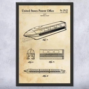 Monorail Train Patent Wall Art Poster, Canvas or Framed Train Decor - Picture 1 of 15