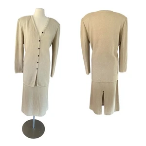 St. John Collection Knits Beige Jacket Skirt XL 14 12 2pc Suit Metallic - Picture 1 of 12