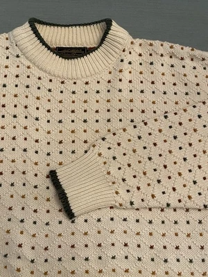 Vintage Eddie Bauer Men's XL Tall Knit Cotton Sweater Cream Fisherman  90's - Image 1 of 4