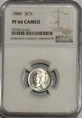 1880 3CN Proof Three Cent Nickel PCGS PR 66 CAMEO - Image 1 of 4