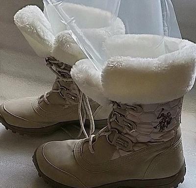 U.S. Polo Assn. Winter Artic Boots Women's Size 9M Faux Fur Vguc Lace Beig - Image 1 of 4
