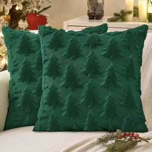 Juego de 2 fundas de almohada de Navidad verde oscuro decoraciones navideñas árbol de Navidad - Imagen 1 de 12