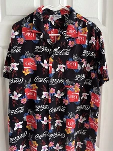 Coca Cola Button Up Shirt Rayon Floral Hawaiian Shirt Mens L - Picture 1 of 5