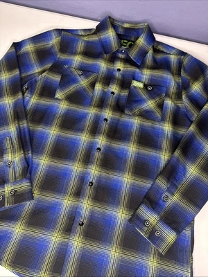 Camisa a Cuadros Dixxon Flannel Co Juvenil Talla L Negra y Azul Niños Niños Botones a Presión Foto 1 de 4
