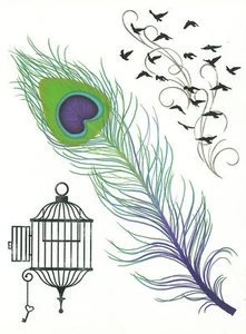 HOJA GRANDE DE DISEÑO PLUMA, PÁJAROS tatuaje temporal - Imagen 1 de 1