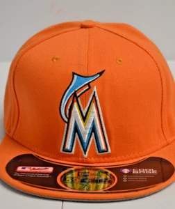 New Era 59Fifty Miami Marlins Cool Base Fitted Orange Cap Size 7 1/8 - Picture 1 of 8