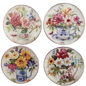 Miniatur Puppenhaus 4er Set Floral Blumen Teller Handarbeit USA Maßstab 1:12 Neu - Bild 1 von 1