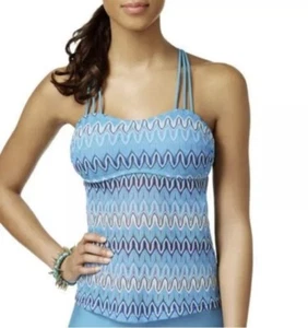 Hula Honey Parisian Blue Festival Dream Chevron Crochet Tankini Top XS - Bild 1 von 4