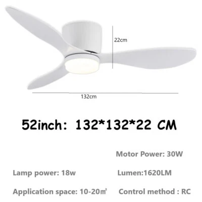 Ventilateur plafonnier 52" blanc silencieux + télécommande, LED 3 couleurs - Photo 1/3