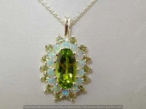 3.50 Ct Oval Cut Peridot & Fire Opal Cluster Flower Pendant 14K White Gold Over - Picture 1 of 7