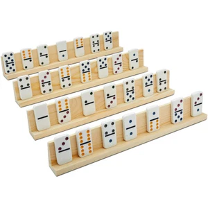 4 Pack Domino Trays Wooden Domino Racks Domino Holders Mexican Train Mahjong UK - Picture 1 of 11