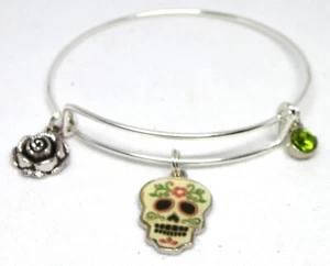 Day of the Dead Sugar Skull Bangle Charm Bracelet - Picture 1 of 1