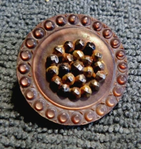 Antique MOP Mother of Pearl Carved Faceted Steel Center Button - Picture 1 of 4