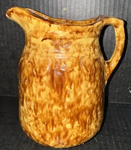 Bennington Rockingham Pitcher Yellow Ware Brown Drip Glaze Art Pottery Antique - Picture 1 of 12