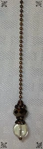 Handcrafted Antique Bronze Brown Tan Cream Faceted Glass Beaded Ceiling Fan Pull - Picture 1 of 3